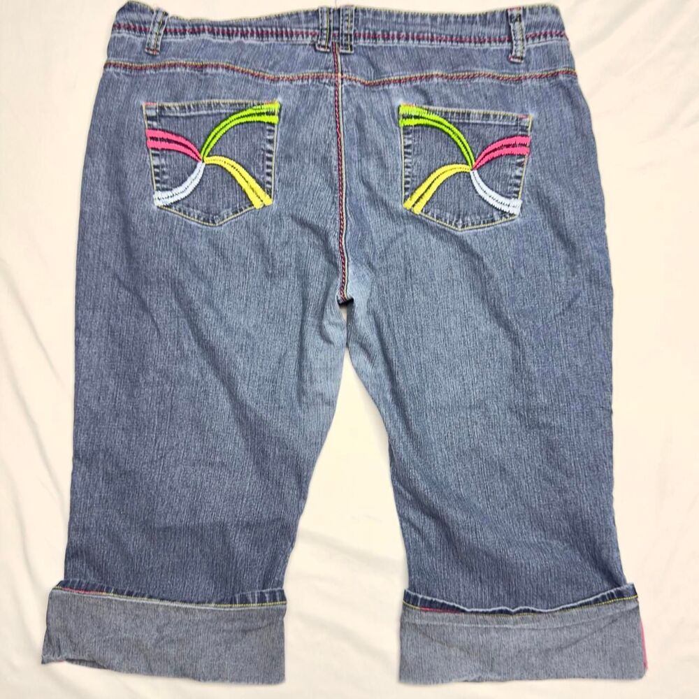 piper & blue y2k 2000s capri jeans with multicolored rainbow embroidery size 20w